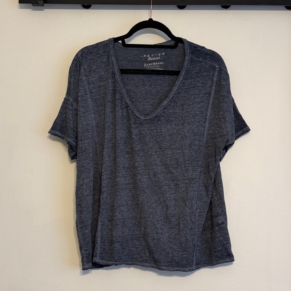 Lucky Brand Heathered Blue V-Neck Tee